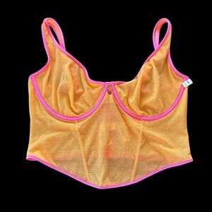 NWT Victorias Secret Pink XXL Orange Mesh Swiss Dot Longline Bra Top Bustier New